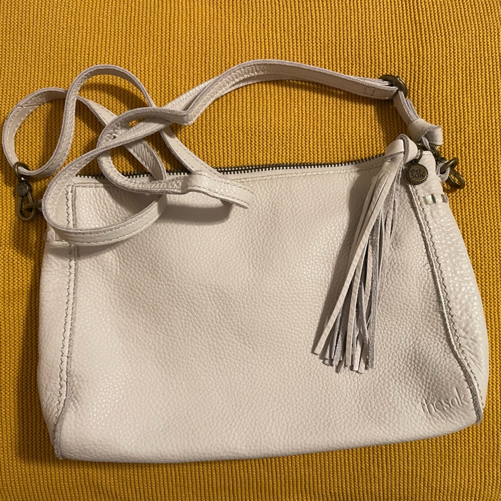 The Sak Leather crossbody bag, cream pebbled leather, 7”x10”